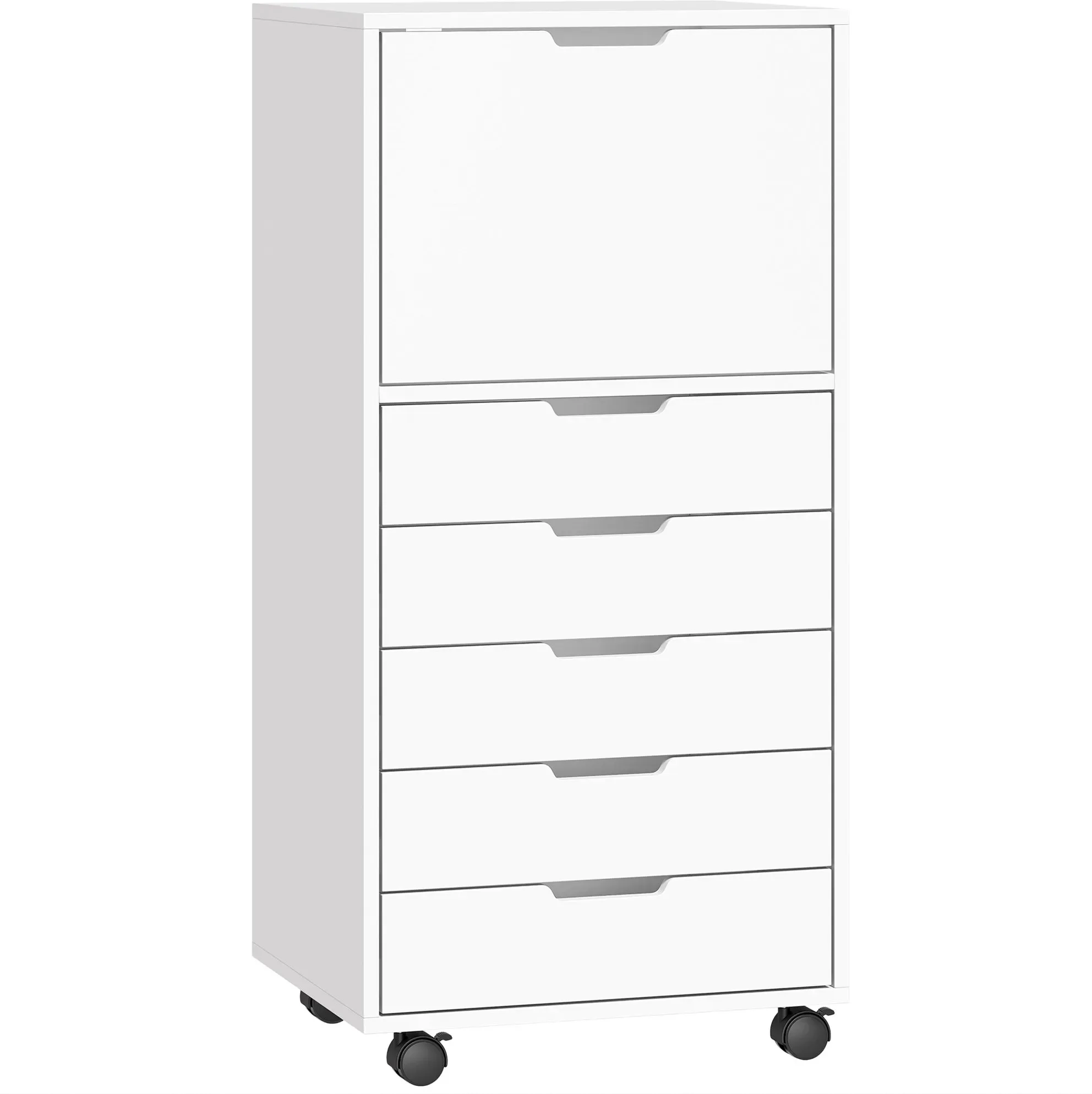 HOMCOM Rollcontainer für Schreibtisch mit 5 Schubladen, Bürocontainer mit Rollen und Soft-Close-Schrank, Druckerablage, Aktenschrank fürs Homeoffice, Weiß   Aosom