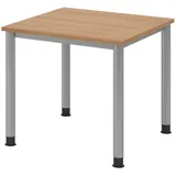 Hammerbacher Schreibtisch nussbaum quadratisch, 4-Fuß-Gestell silber 80,0 x 80,0 cm