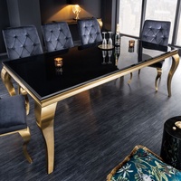 Eleganter Design Esstisch MODERN BAROCK 200cm schwarz gold Edelstahl Opalglas Tischplatte