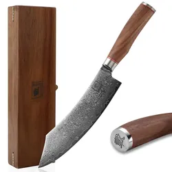 ZAYIKO Damastmesser KURUMI Blockmesser - 20cm Klinge - Nussbaumgriff - VG-10 Sta...
