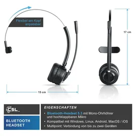 CSL Bluetooth Ladestation, Kopfhörer mit flexiblem Mikrofon, Noise Cancel, Multipoint, BT 5.3, kabellos, für Smartphone & Schwarz