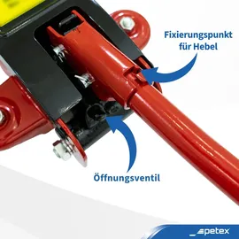 PETEX Rangierwagenheber, 2 T, hydraulisch + Drehmomentschlüssel 40-210 Nm, inkl. 3 Stecknüsse 17/19/21 mm, 1 Verlängerung - Set