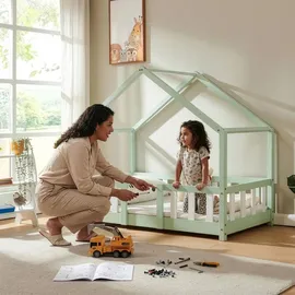 [en.casa] Kinderbett Treviolo 70 x 140 cm Kiefer mintgrün/weiß