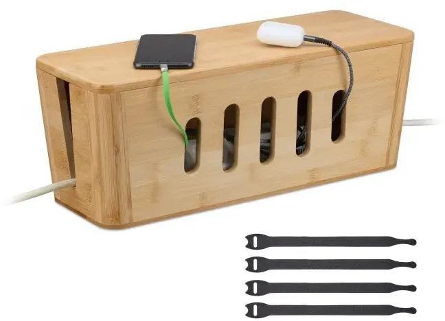 Relaxdays Kabelbox aus Bambus Hellbraun