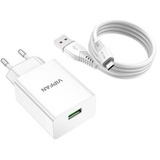 Vipfan E03 Netzwerkladegerät, 1x USB, 18W, QC 3.0 + Mikrokabel (Weiß)