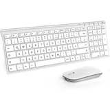 Seenda WGJP-031B Tastatur Maus Set Kabellos, Wiederaufladbare Aluminium Tastatur mit kompaktes, Ultradünne Funktastatur mit Maus für PC/Laptop/Smart TV, QWERTZ Layout (Weiß & Silber)
