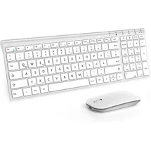 Seenda WGJP-031B Tastatur Maus Set Kabellos, Wiederaufladbare Aluminium Tastatur mit kompaktes, Ultradünne Funktastatur mit Maus für PC/Laptop/Smart TV, QWERTZ Layout (Weiß & Silber)