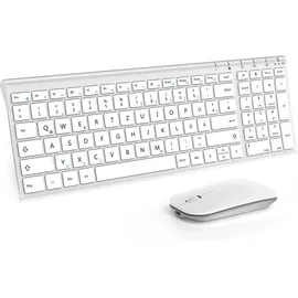 Seenda WGJP-031B Tastatur Maus Set Kabellos, Wiederaufladbare Aluminium Tastatur mit kompaktes, Ultradünne Funktastatur mit Maus für PC/Laptop/Smart TV, QWERTZ Layout (Weiß & Silber)