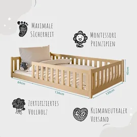 Kids Collective Kinderbett Bodenbett 120 x 200 cm Kiefer massiv natur beige
