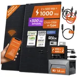 Solarway® 1000W Balkonkraftwerk mit Speicher 800W komplett Steckdose - neuester 800 Watt Wechselrichter - 1,6 kWh Anker Solix 1 - 500W bifaziale Solarmodule & Envertech & Anker