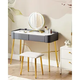 Beliani Schminktisch mit Spiegel und Hocker Surin Led Grau