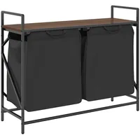 VidaXL Wäschekorb 2 Fächer mit Ablage Braun Eichen-Optik