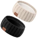 DRESHOW Damen Warm Gestricktes Stirnband Winter Ohrenwärmer Elastische Gehäkelte Kopfwickel Dickes Fleecefutter Haarbänder