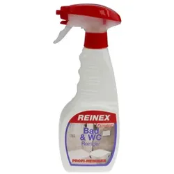 Reinex Premium Bad & WC Reiniger, Für schnelle und wirkungsvolle Beseitigung von Wasser-, Kalk und Rostflecken, 500 ml - Sprühflasche