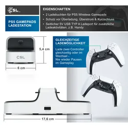 CSL Ladestation für PS5 Controller - Schnell Ladestation - Twin Charge - Ladegerät - Zubehör für Sony Playstation 5 Controller