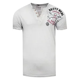 RUSTY NEAL T-Shirt RUSTY NEAL, Herren, Gr. XXL, grau, 100% Baumwolle, bedruckt, meliert, Rundhals, Shirts T-Shirt, mit modischer Knopfleiste