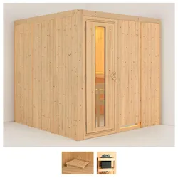 Sauna KARIBU "Rodin", beige (naturbelassen), ohne Ofen, (ohne Ofen), Saunen, ohne Ofen