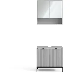 Vicco Badmöbel-Set Eliza, Grau, Badezimmer, moderne Badserie, extravagante Fronten, Waschtischunterschrank, Spiegelschrank