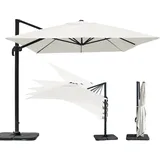 paramondo parapenda Sonnenschirm Ampelschirm aus 230 g/m2 Polyesterfaser, Rechteckig, 4 x 3 m, Weiß, 360° Schwenkbar, Kurbelbedienung, Stahl-Standkreuz und Gestell in Anthrazit, 25kg