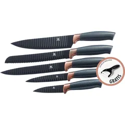 Messer-Set KING "Carbon Design", schwarz (schwarz, kupferfarben), Edelstahl, Kochmesser-Sets, (5 Messer), incl. Sparschäler, Wellenschliff