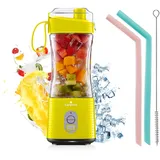 Mixer Smoothie Maker to go,Vaeqozva 380ml Tragbarer Mixer to go,Mini Mixer USB Wiederaufladbarem,Portable Blender für Shake und Smoothies,portable mixer mit Silikonstrohhalm für Reisen Sport,gelb