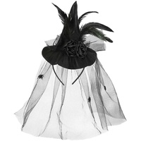 KarnevalsTeufel Haarreif Hexe edel in schwarz mit Netzhaube Federn und Spinnen