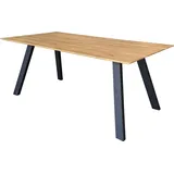 Lomadox Esstisch 200x100cm mit Schweizer Kante, Wildeiche massiv geölt, Metallfußgestell, Tisdale-69