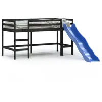 vidaXL Kinderhochbett mit Rutsche Schwarz 90x190 cm Massivholz Kiefer