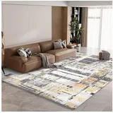 luxuskollektion Teppich Flauschig Gelb Grau 200x300 Moderner Art-Design Rug Rutschfest