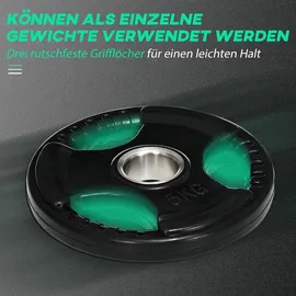 sportnow Hantelscheiben 2 x 5 KG gummierte Olympiascheiben für Krafttraining schwarz