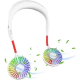 Ultralent Halsventilator,Nackenventilator USB Ventilator Hals,Neck Fan,Leise,3 Geschwindigkeiten,LED-Licht,Tragbarer Ventilator Nacken für Outdoor,Innenräume,Camping,Reisen,Sport-White&red