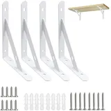 4 Stück Regalhalterungen 150mm Regalwinkel 90 Grad Winkel Regalhalterung Regalhalterungen Schwerlast Winkel Regal Schwerlast Regalträger mit Schrauben für Wandmontage - Maximale Last 30kg Weiß