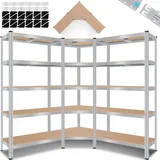 Masko MASKO® 3er Set Metall Regalsystem Lagerregal Eckregal & 2 Lagerregale 15 Böden MDF-Platten Regal 2625 kg Werkstattregal Kellerrregal Garage Schwerlastregal Steckregal MDF-Platten