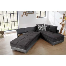 luma-home Federkern Ecksofa Doppelbett Dauerschläfer Bettkasten, Couch in Anthrazit, Grau Textil, 4-Sitzer, Füllung: Kaltschaum, Ottomane links, Eckteil,L-Form, 306x223 cm, Wohnzimmer, Sofas / Couches, Wohnlandschaften, Ecksofas