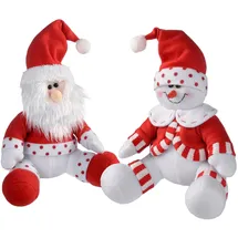 WeRChristmas Weihnachtsdekoration, sitzender Weihnachtsmann und Schneemann, 28 cm, rot/weiß, 2 Stück