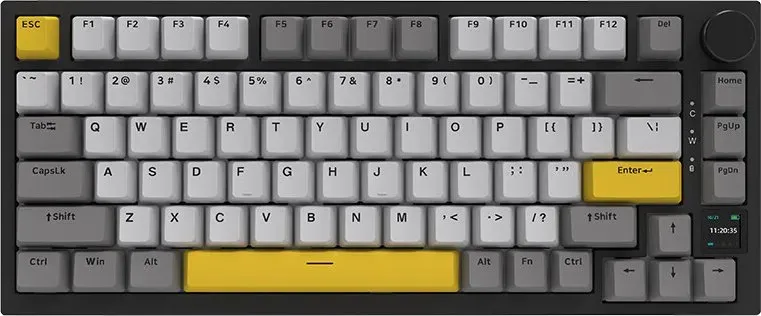 AJAZZ AK820 Pro 75%-mechanische Tri-Mode-Tastatur, QWERTY US-Layout, Gasket Mount, kabelgebunden/Bluetooth/2,4G, TFT-Display, RGB-Hintergrundbeleuchtung, Hot-Swappable, schallabsorbierender Schaumstoff, PBT-Tastenkappen, kompatibel mit Windows/Mac/PC, Flying Fish Switch – Grau