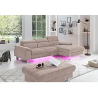 Cotta Ecksofa Komaris, Ecksofa, wahlweise mit RGB-LED-Beleuchtung, und Bettfunktion/Bettkasten, braun