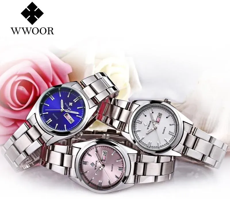 Luxusuhr Damen Datum Edelstahl Armbanduhr Wasserdicht Damen Quarzuhren Silber