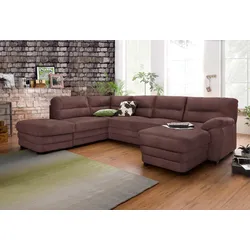 Wohnlandschaft COTTA "Royale U-Form", braun, B:316cm H:90cm T:93cm, Luxus-Kunstleder, frei im Raum stellbar, Luxus-Microfaser (100% Polyester), frei im Raum stellbar, NaturLEDER (echtes Rindsleder) in Sitz und Rücken. Die Rückseiten sind mit Spannstoff bezogen, Kunstleder SOFTLUX, frei im Raum stellbar, Sofas, wahlweise mit Bettfunktion