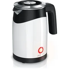 Arendo Wasserkocher 0,5 l, 1100 W, Edelstahl Single Reisewasserkocher Mini, Temperatureinstellung, weiß