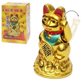 Flanacom Winkekatze Winkende Japanische Glückskatze Wackelfigur Glücksbringer Büro, Schreibtisch - lustige Scherzartikel - Abschiedsgeschenk - Wichteln goldfarben