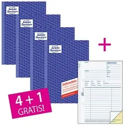4 + 1 GRATIS: 4 AVERY Zweckform Lieferschein Formularbücher 1720 + GRATIS 1 St.