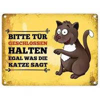 Trendaffe Metallschild mit Katze Motiv und Spruch: Bitte Tür