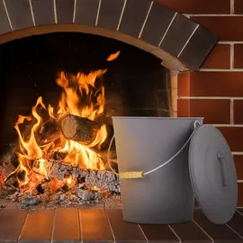 Relaxdays Ascheeimer Holz Metall 35,5 x 42 cm grau