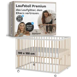 Sämann Laufgitter mit Matratze Cloud Air - weiß/natur - Premium Kollektion | Gr.: 100x100 cm