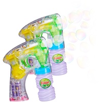 Relaxdays 3 x Seifenblasenpistole mit LED, Seifenblasenmaschine für Kinder, inkl. Batterien und Seifenlauge, für Geburtstag und Party