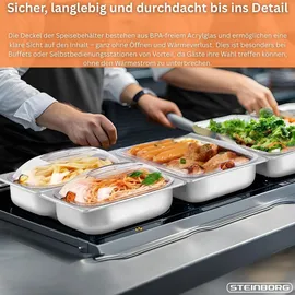 Steinborg Edelstahl Buffetwärmer Speisewärmer 4 Speisebehälter stufenlosen Temperaturregler BPA-frei 300 Watt