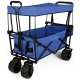 Lexzurn Bollerwagen Bollerwagen Faltbar, 100KG Belastbar, Klappbarer Handwagen Camping blau