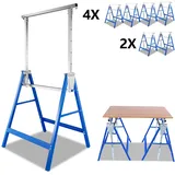 Jiubiaz 6x Gerüstbock Höhenverstellbar 80-130 Cm, Klappbarer Arbeitsbock Aus Stahl, Montagebock Blau/zink