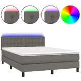 vidaXL Boxspringbett mit Matratze & LED Grau 140x200 cm Kunstleder